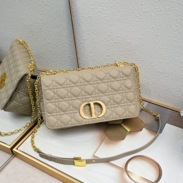 DIOR Dior Beige Cannage Leather Small Caro Shoulder Bag