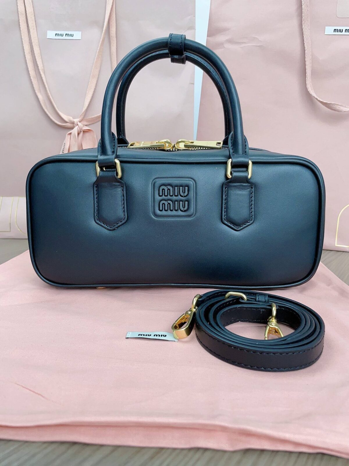 Miumiu Arcadie Leather Handbag Bowling Bag