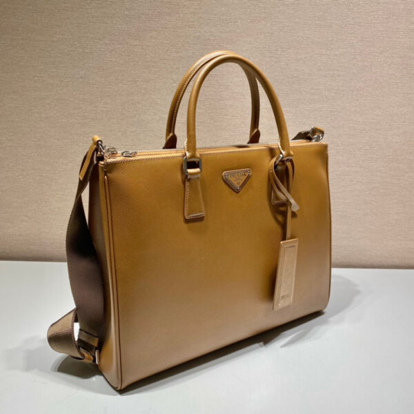 Prada Beige Saffiano Lux Leather Executive Double Zip Tote