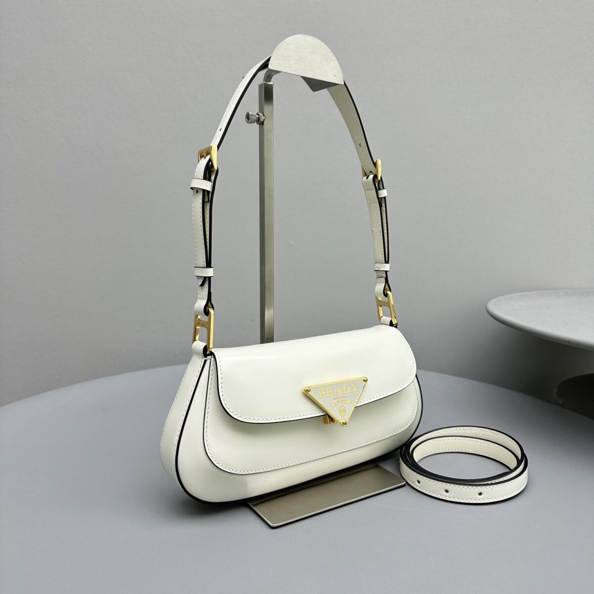 Prada Brushed Women White Leather Shoulder Bag