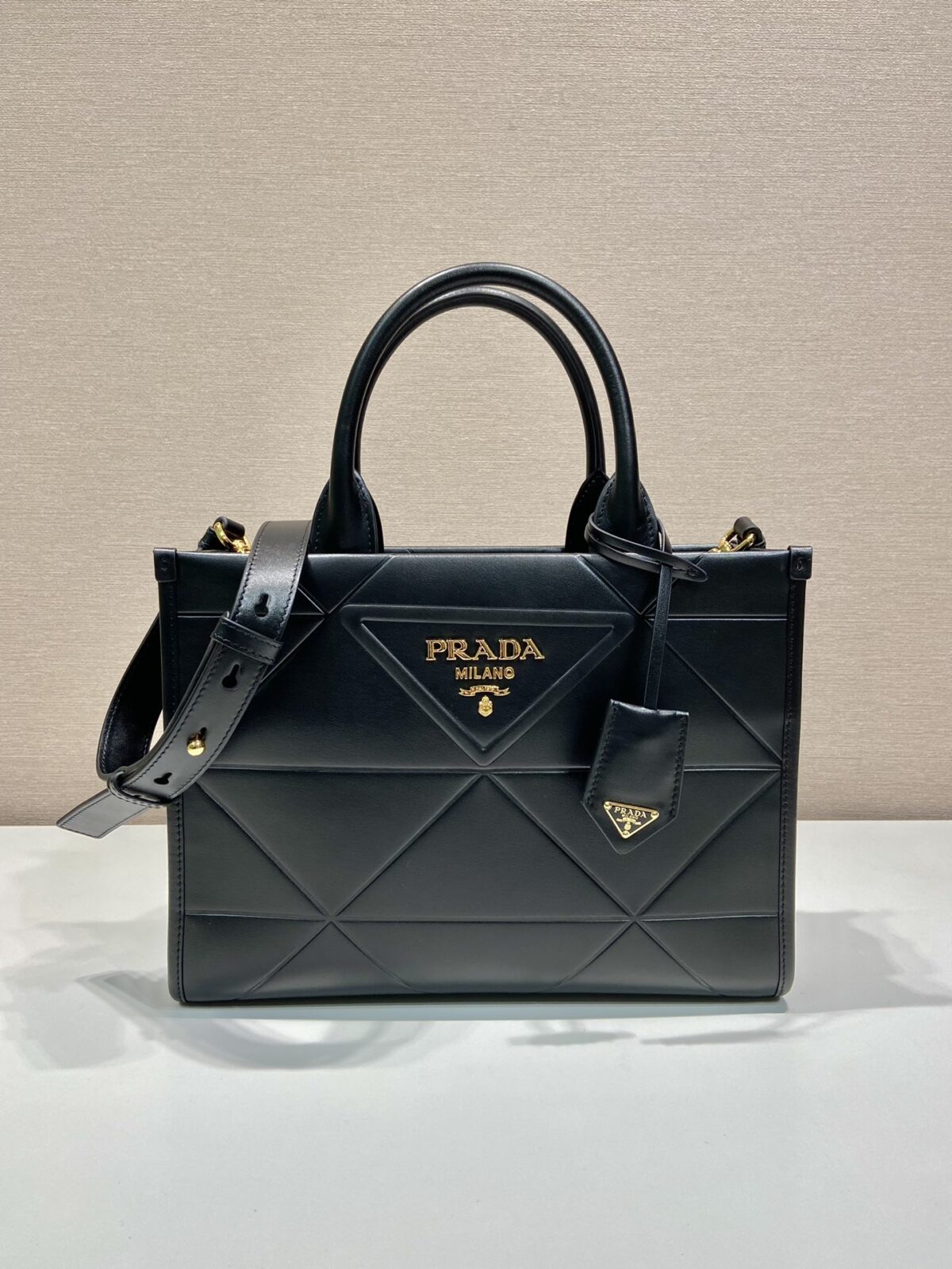 Prada Women Mini Symbole Leather Bag with Stitching-Black