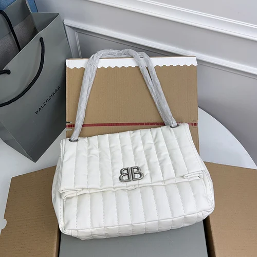 Balenciaga Women Medium Monaco Leather Shoulder Bag Off-White