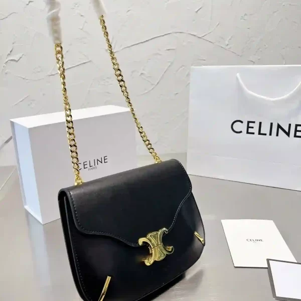 Celine Triomphe Brand Logo Chain Calf Leather Crossbody Shoulder Bag