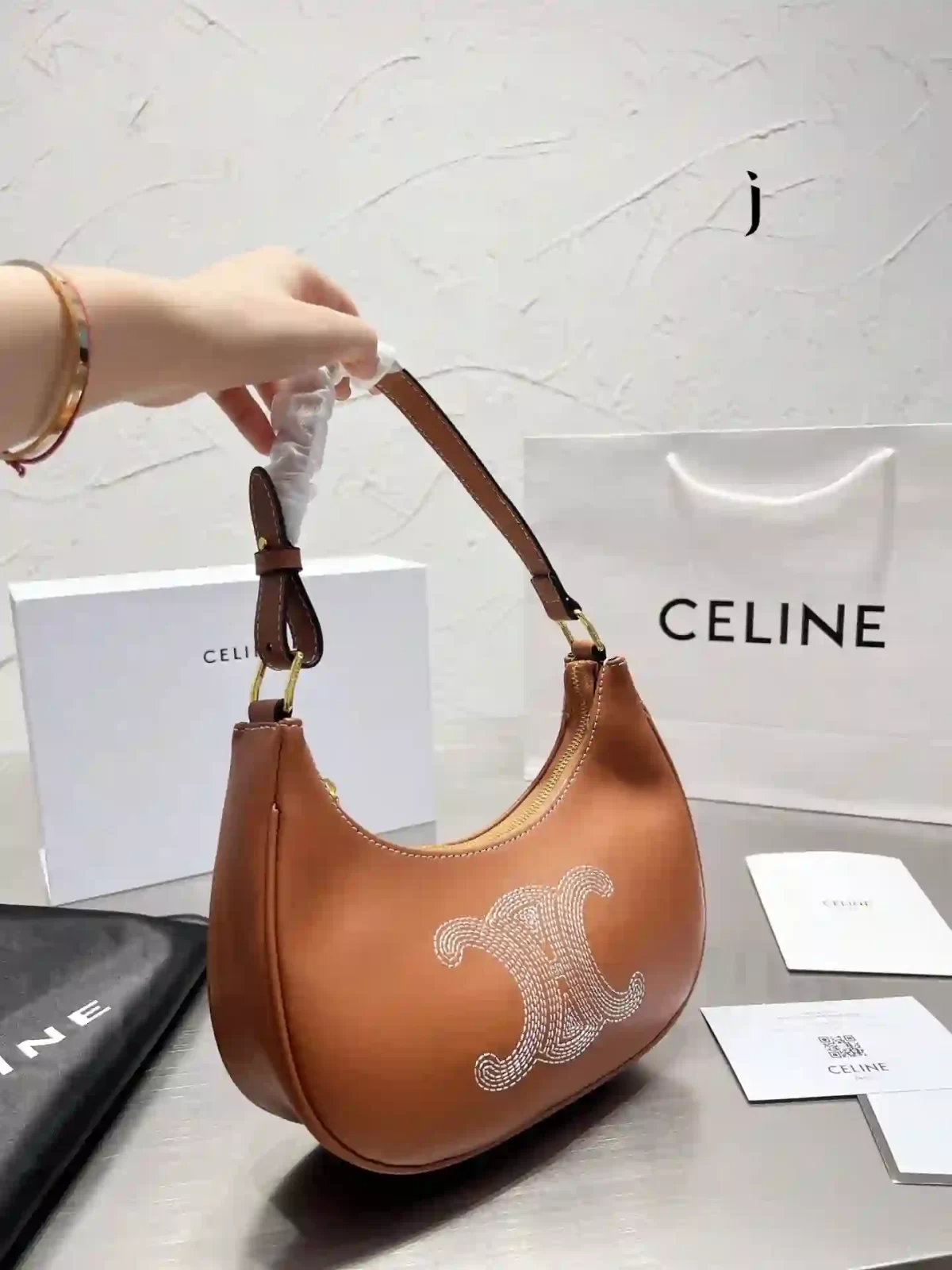 Celine Women Ava Bag in Smooth Calfskin With Triomphe Embroidery