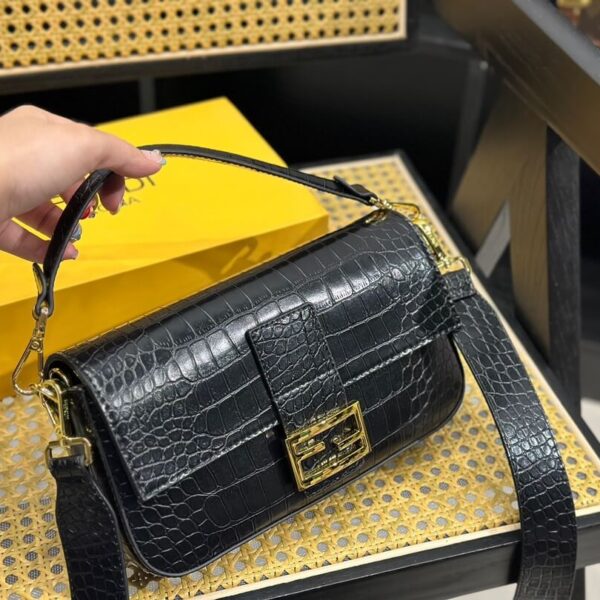 Fendi Baguette Ice-Black Crocodile Leather Bag