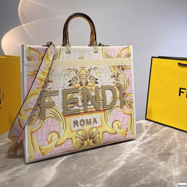 Fendi Women Sunshine Fendace Printed White Leather ShopperBag