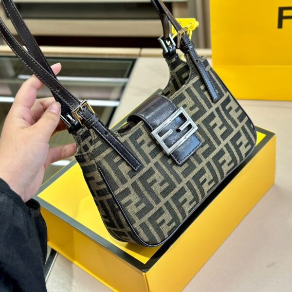 Fendi Zucca Canvas Leather Shoulder Bag Brown