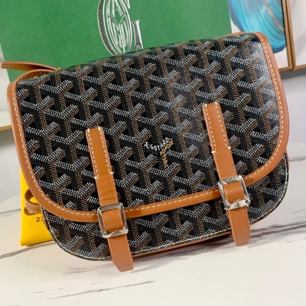 Goyard Chevron Belvedere Messenger Black Brown Shoulder Bag