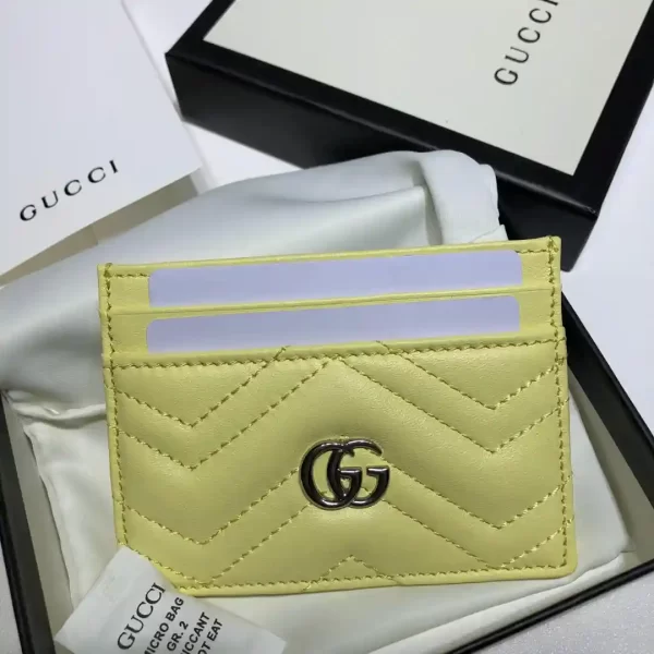 Gucci Pastel Yellow Chevron Leather Marmont Card Case Wallet