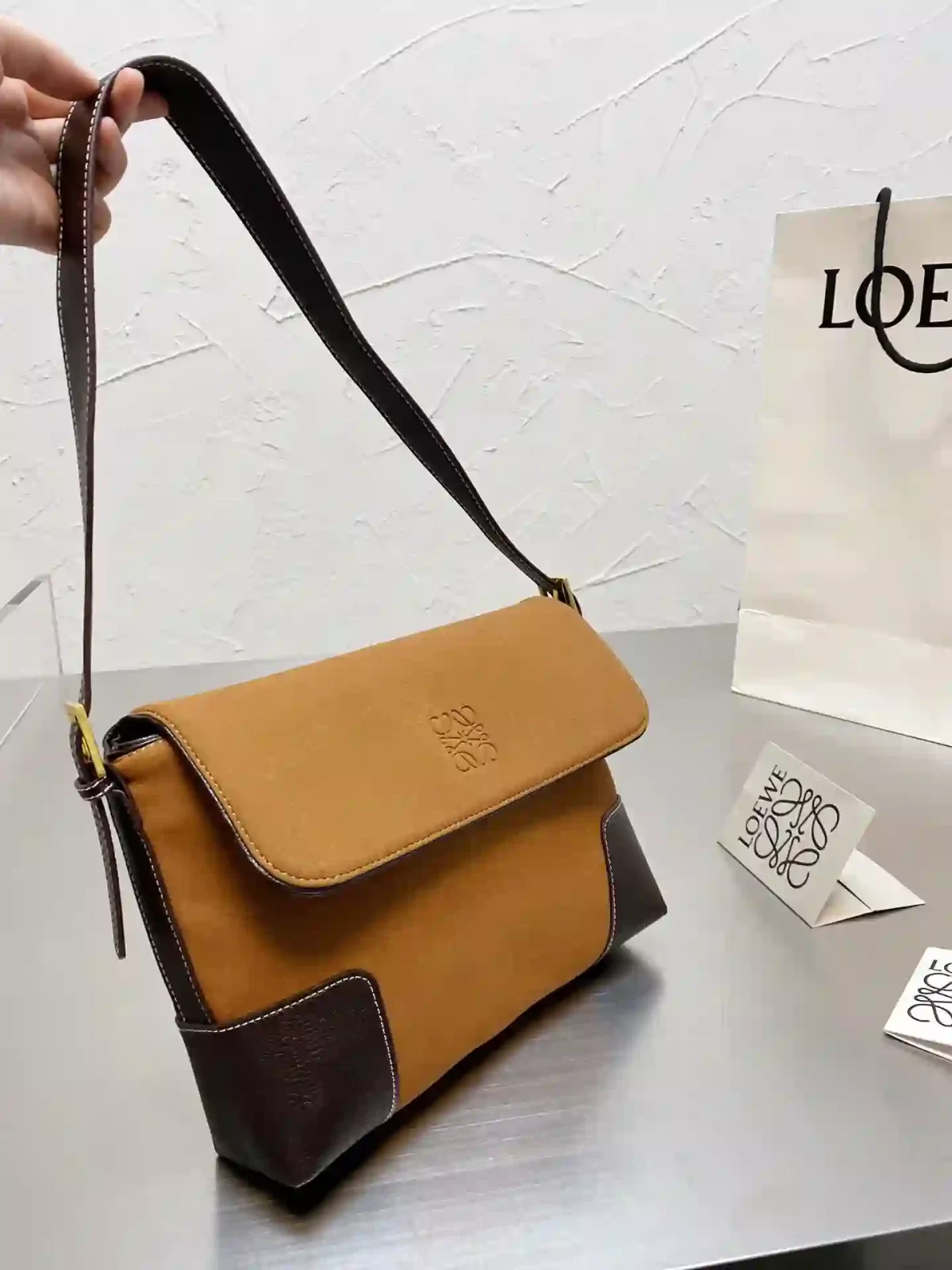 Loewe Anagram Suede Shoulder Brown Light Brown Leather Bag