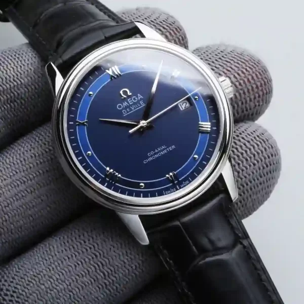 Omega De Ville Prestige Blue Dial Leather Strap Watch