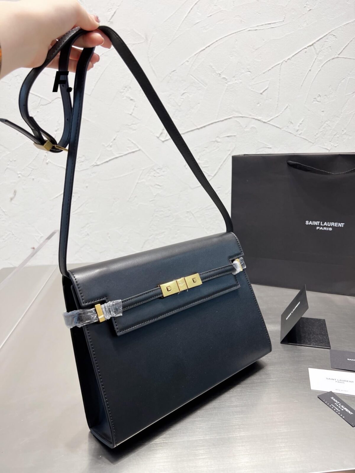 Saint Laurent Black Box Leather Small Manhattan Bag