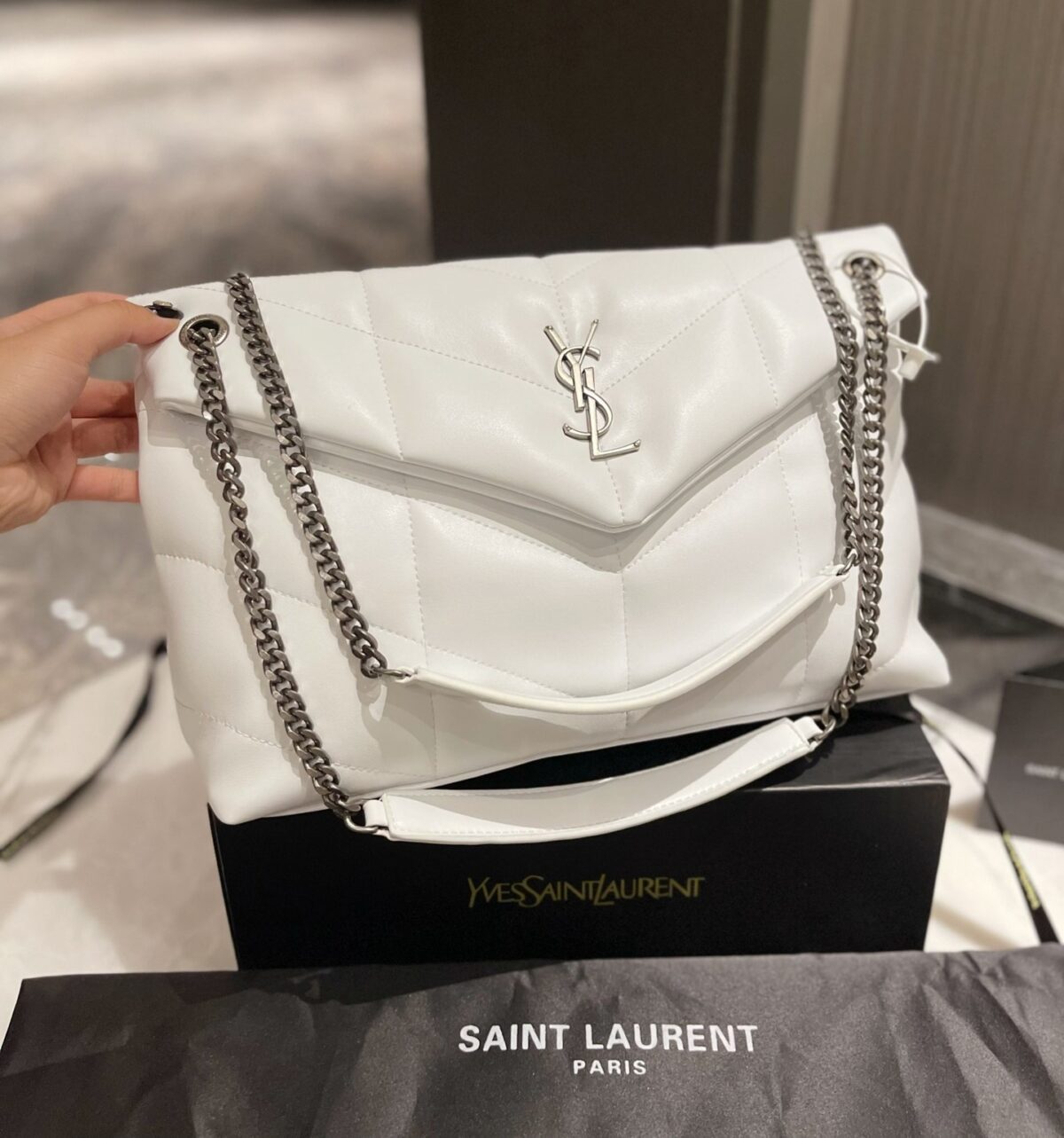 Saint Laurent Loulou Puffer Leather Shoulder White Crossbody Bag