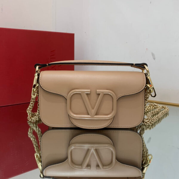 Valentino Powder Rose Smooth Calfskin Loco Shoulder Bag in Leather