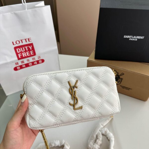 Yves Saint Laurent White Quilted Lambskin Double Zip Becky Leather Bag