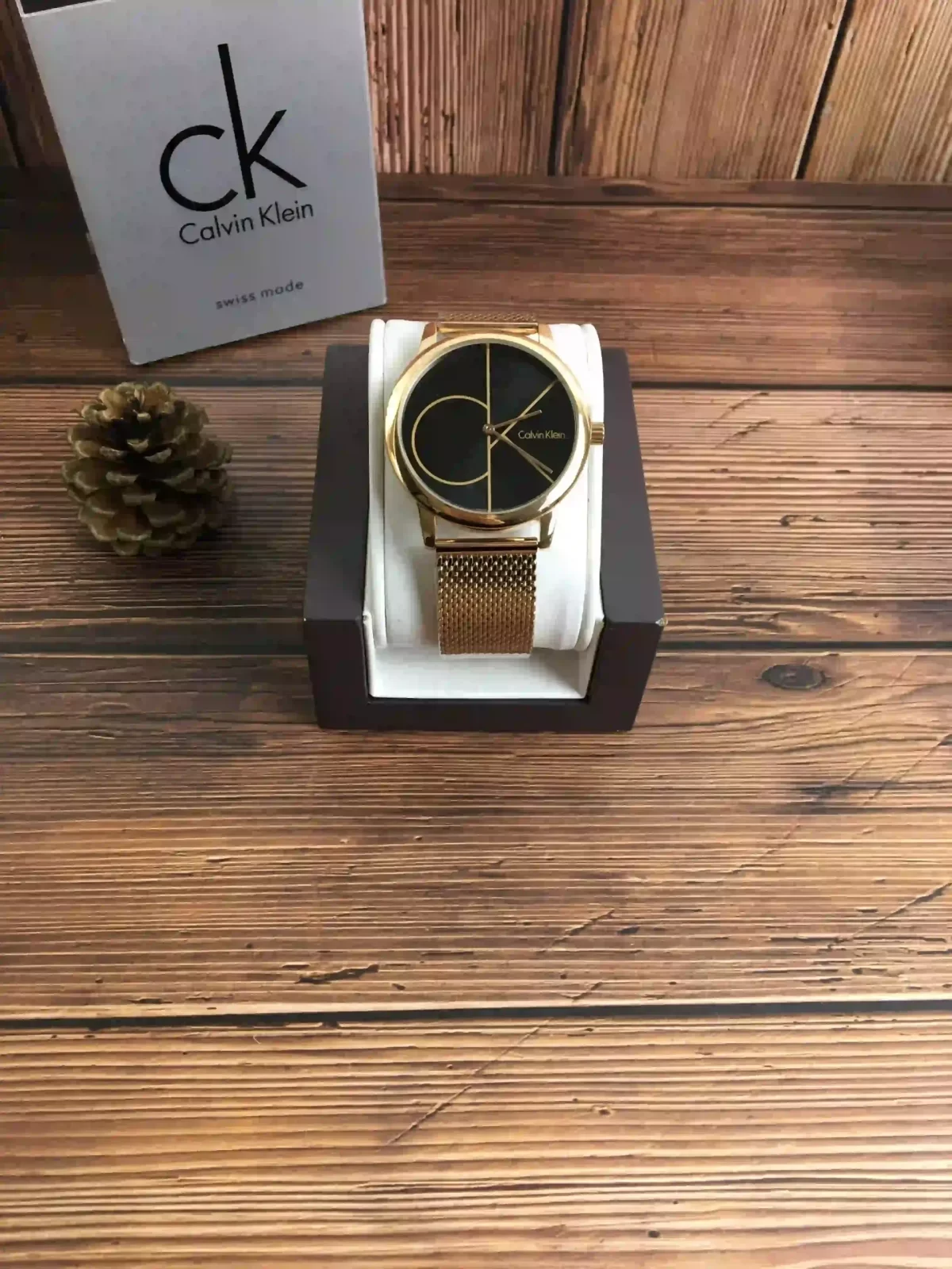 Calvin Klein Minimal Black Dial Rose Gold Mesh Bracelet Watch