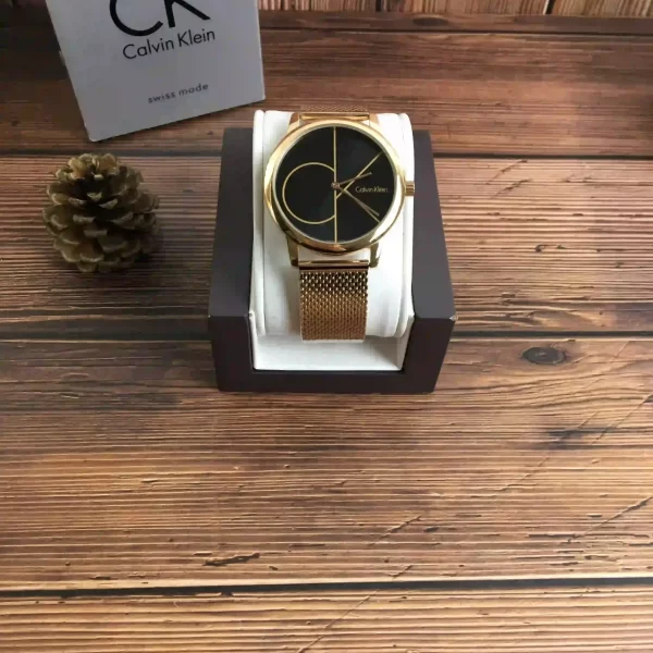 Calvin Klein Minimal Black Dial Rose Gold Mesh Bracelet Watch