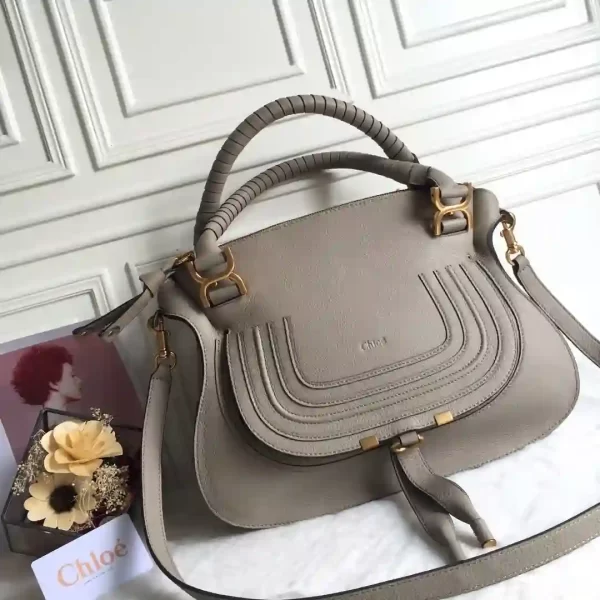 Chloe Like New Small Marcie Crossbody Bag In Grey