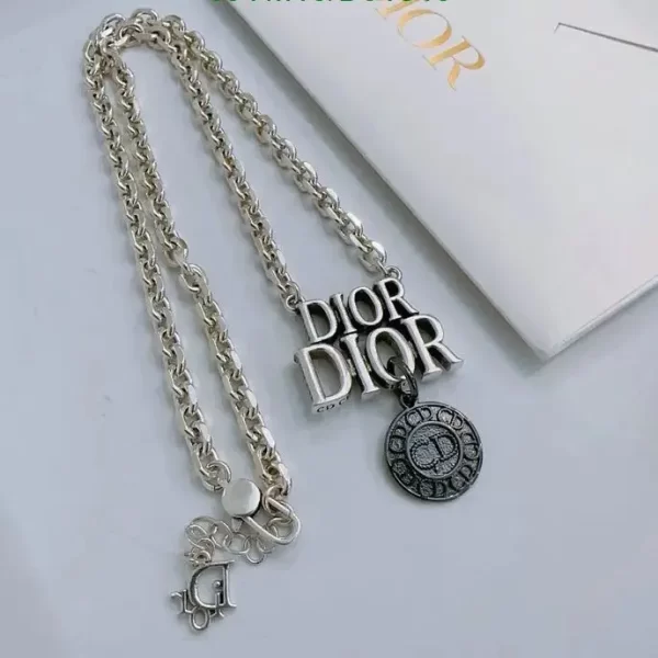 Christian Dior Logo Necklace Silver Vintage Old 5n2m48