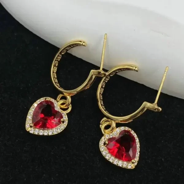 Chrome Hearts Love Heart Vintage Red Graceful Geometric Heart Shaped Stud Earrings