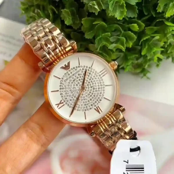 Emporio Armani Rosegold Diamond White Dial Ladies Watch