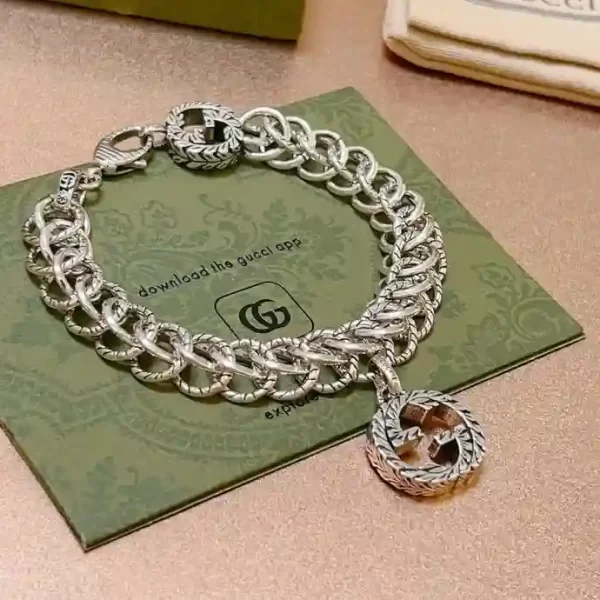 Gucci Logo Interlocking Bracelet Silver Chain For Couple Contemporary Style3