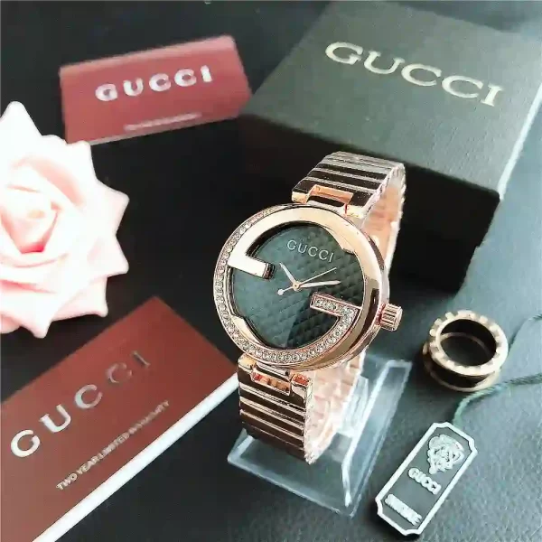 Gucci Watch Interlocking Leather And Nylon Strap Ladies Watch