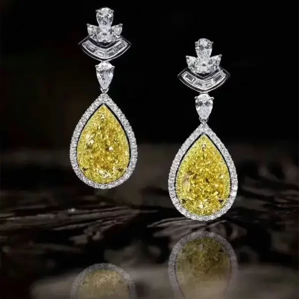 Tiffany Pear Shape Yellow Sapphire & Diamond Dangle Earring In White