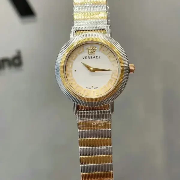 Versace Female Chain Wrist Tribute Leather Watch White Yellow Gold