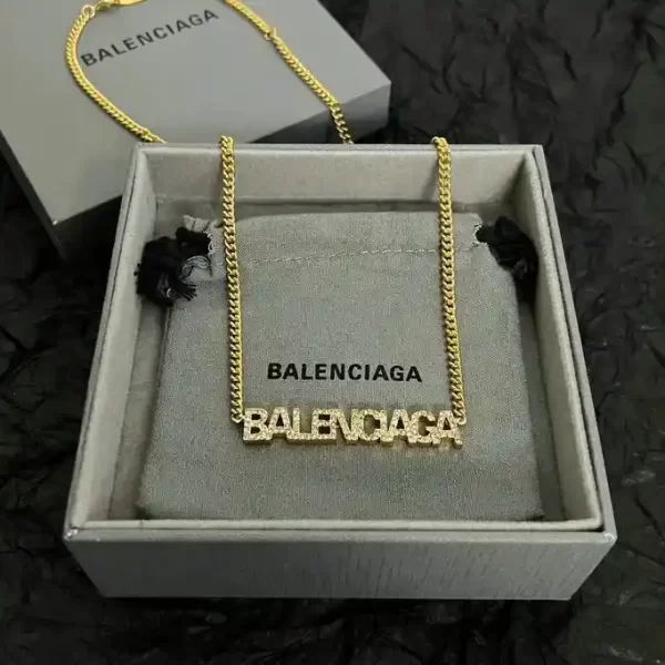 Balenciaga Logo Women Typo Mirror Necklace in Shiny Gold