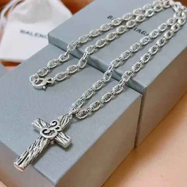 Balenciaga Stainless Steel Classic Chain With Cross Necklace