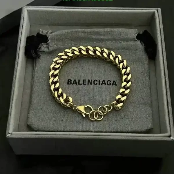 Balenciaga Stainless Steel Cuban Link Chain Gold Bracelet