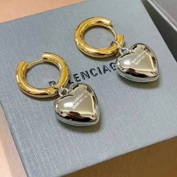 Balenciaga Two Tone Heart Dangling Earrings in Silver and Gold Metal