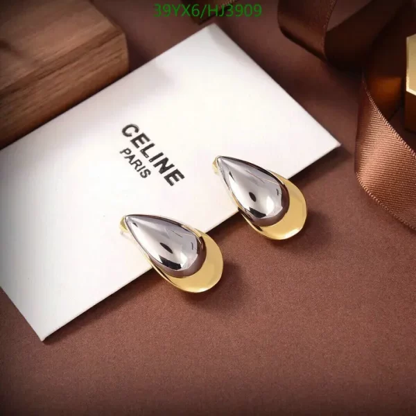 Celine Gold-Plated Teardrop Shaped Stainless Steel Studs Earrings