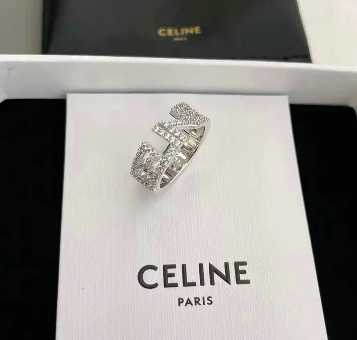 Celine Monochroms Strass Ring In Brass With RhodIum Finish And Crystals Silver