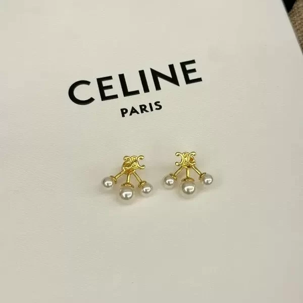 Celine Pearl Rhinestone Earrings Gold For Women