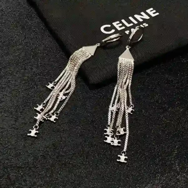 Celine Triomphe Earrings Gold Statement Tassel in Neutral Mix