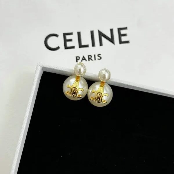 Celine Women Triomphe Pearl Earrings And Glass Pearls