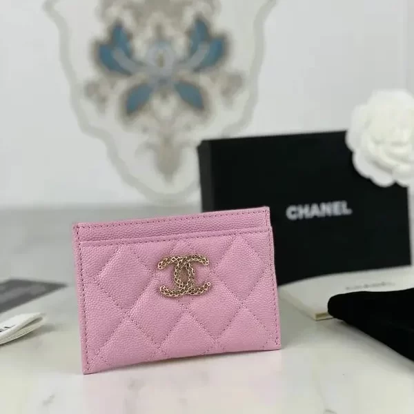 Chanel Classic Caviar Quilted Card Holder Pink