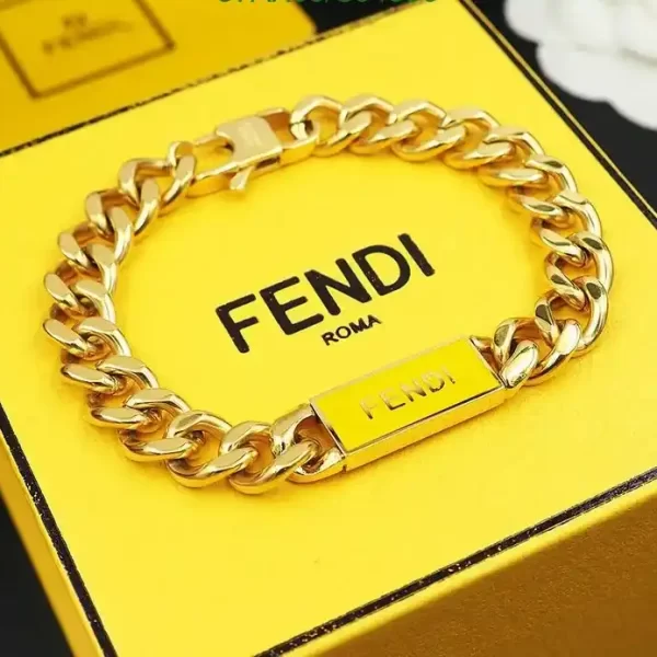 Fendi Chain Bracelet FF Logo Plated Baguette Gold