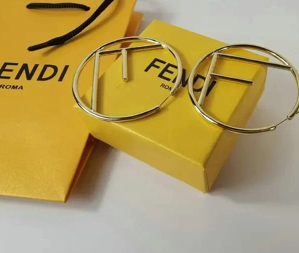 Fendi Earrings Come With Box Signature Gold Logo