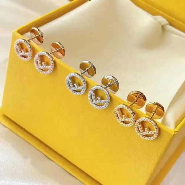 Fendi Earrings Ladies Gold Rhinestone Stone Stud