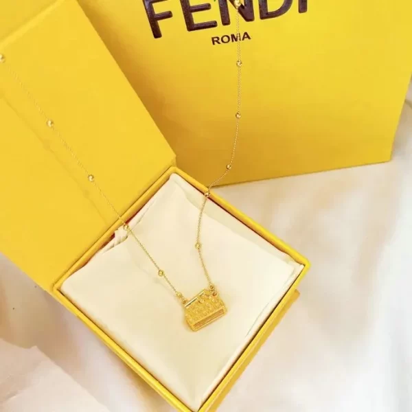 Fendi Women Baguette Necklace Gold And Padlock-Shaped Pendant