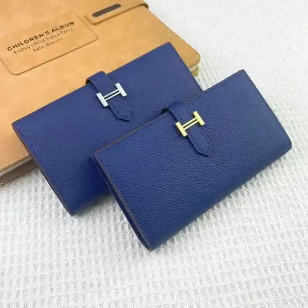 Hermes Navy Blue Epsom Leather Bearn Gusset Wallet