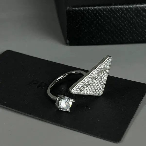 Prada Crystal & Enamel Symbole Cocktail Diamond Ring