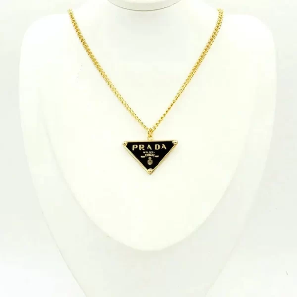 Prada Mini Black And Gold Triangle Repurposed Vintage Necklace