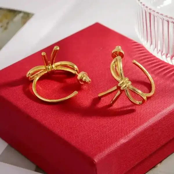 Valentino Gold Color Hollow Opening Earring Ring For Women Wedding