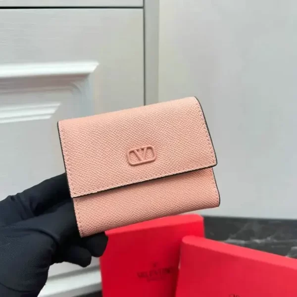 Valentino Pink Street Style Plain Leather Logo Folding Wallets