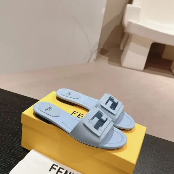 Fendi Baguette Slides Women Leather Sky Blue