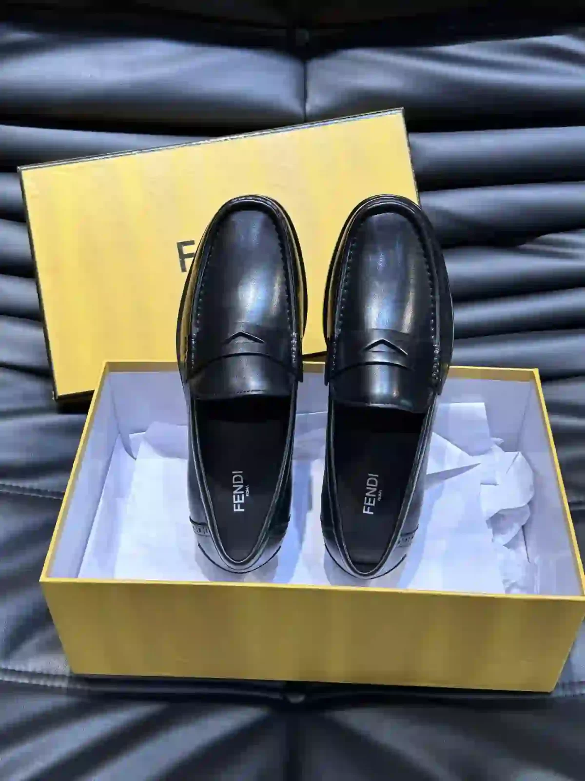 Fendi Black Leather Slip On Loafers Shoes